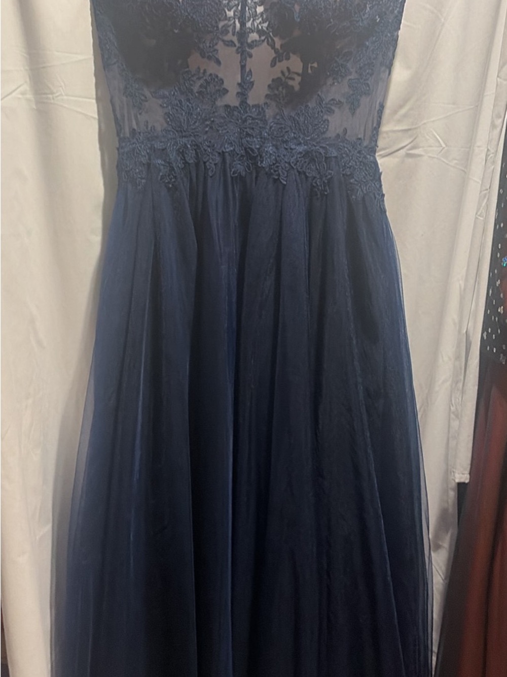 Girls Navy Lace Bodice Tulle Dress